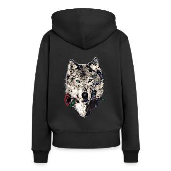 Wolf, wolves, animal, wild, blue eyes, rose - Sweat à capuche Premium bio Femme - noir - Dos - Julia (174cm)