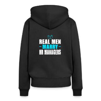 Real men marry: HR Manager - Frauen Premium Bio Hoodie - Schwarz - Hinten - Julia (174cm)