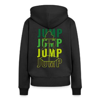 Jump Jump Jump - Jumping Fitness, ein Trendsport - Frauen Premium Bio Hoodie - Schwarz - Hinten - Julia (174cm)