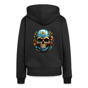 Dekorativer bunter Skull mit Verzierung - Frauen Premium Bio Hoodie - Schwarz - Hinten - Julia (174cm)