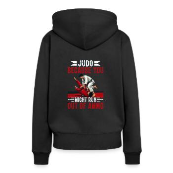 Judo, weil dir die Munition ausgehen könnte - Frauen Premium Bio Hoodie - Schwarz - Hinten - Julia (174cm)