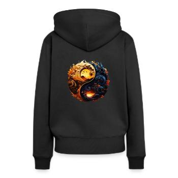 Yin Yang - Frauen Premium Bio Hoodie - Schwarz - Hinten - Julia (174cm)