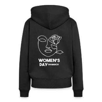 Internationaler Frauentag T-Shirt Frau mit Rose - Frauen Premium Bio Hoodie - Schwarz - Hinten - Julia (174cm)