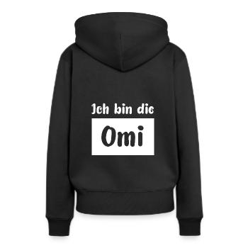 Omi - Frauen Premium Bio Hoodie - Schwarz - Hinten - Julia (174cm)