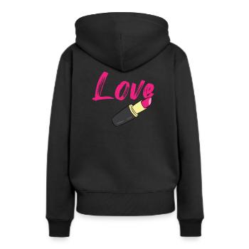 Rouge à lèvres - Love écrit en rouge à lèvres - Sweat à capuche Premium bio Femme - noir - Dos - Julia (174cm)