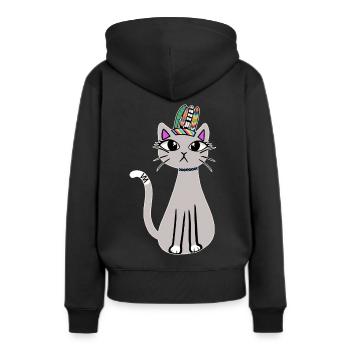 Chamane Chat Chaton Chaman Chat Enfants - Sweat à capuche Premium bio Femme - noir - Dos - Julia (174cm)