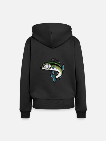 Springender Bass Fisch - Frauen Premium Bio Hoodie - Schwarz