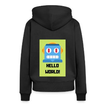 HELLO WORLD - Frauen Premium Bio Hoodie - Schwarz - Hinten - Julia (174cm)