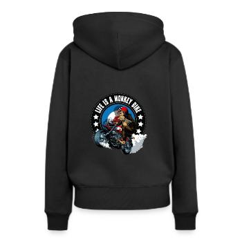 Monkey Bike - Frauen Premium Bio Hoodie - Schwarz - Hinten - Julia (174cm)