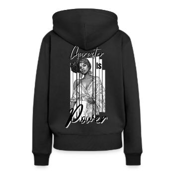 Character is Power - Milas Christian Streetwear - Frauen Premium Bio Hoodie - Schwarz - Hinten - Julia (174cm)