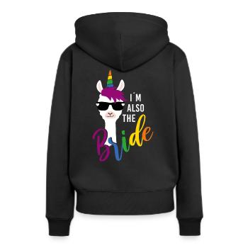 LGBTQ also Bride Lama Einhorn Regenbogen JGA - Frauen Premium Bio Hoodie - Schwarz - Hinten - Julia (174cm)
