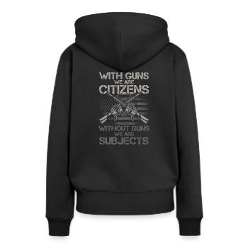 Sans armes - Sweat à capuche Premium bio Femme - noir - Dos - Julia (174cm)