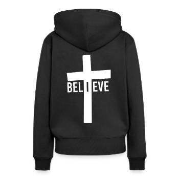 Glaube Vergebung Kreuz Jesus Geschenk Christlich - Frauen Premium Bio Hoodie - Schwarz - Hinten - Julia (174cm)