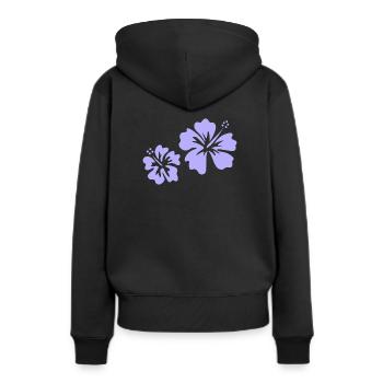 Lila Hibiskus - Frauen Premium Bio Hoodie - Schwarz - Hinten - Julia (174cm)