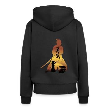 Samouraï - courage - Sweat à capuche Premium bio Femme - noir - Dos - Julia (174cm)
