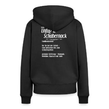 Unfug und Schabernack - Frauen Premium Bio Hoodie - Schwarz - Hinten - Julia (174cm)