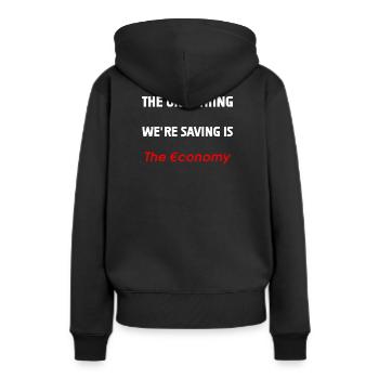 Sauver l’économie - Sweat à capuche Premium bio Femme - noir - Dos - Julia (174cm)