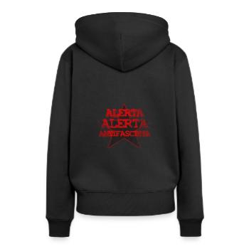 ANTIFA FCKNZS GEGEN FASCHISMUS - Frauen Premium Bio Hoodie - Schwarz - Hinten - Julia (174cm)