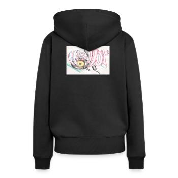 Hip-hop, graffiti et disques vinyles - Sweat à capuche Premium bio Femme - noir - Dos - Julia (174cm)