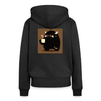 Café - Monstre aux cornes - Sweat à capuche Premium bio Femme - noir - Dos - Julia (174cm)