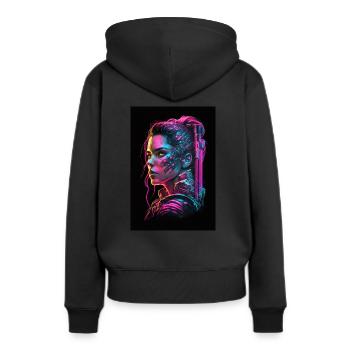 Futuristische Cyberpunk und Synthwave Femme Fatale - Frauen Premium Bio Hoodie - Schwarz - Hinten - Julia (174cm)