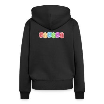 bonjour, coucou, politesse - Sweat à capuche Premium bio Femme - noir - Dos - Julia (174cm)