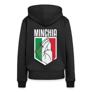 Italie Italien Jurons Gronde Minchia - Sweat à capuche Premium bio Femme - noir - Dos - Julia (174cm)