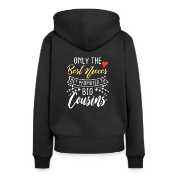 Seules les meilleures pièces sont promues aux grands cousins - Sweat à capuche Premium bio Femme - noir - Dos - Julia (174cm)