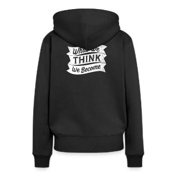 what we think we become - Frauen Premium Bio Hoodie - Schwarz - Hinten - Julia (174cm)