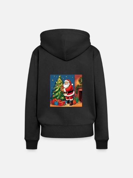 Christmastree with Santa Design - Frauen Premium Bio Hoodie - Schwarz