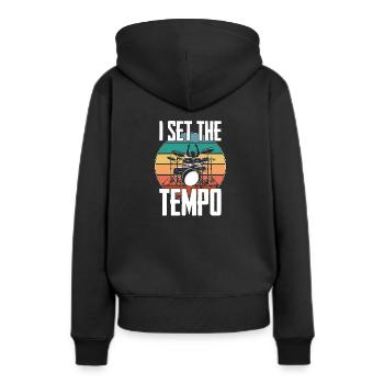 Drummer Funny - J’ai mis le tempo - Sweat à capuche Premium bio Femme - noir - Dos - Julia (174cm)