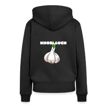 Knoblauch - Frauen Premium Bio Hoodie - Schwarz - Hinten - Julia (174cm)
