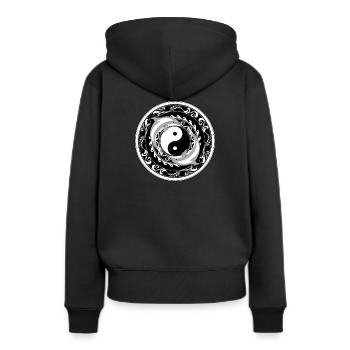 Yin Yang Delfine - Frauen Premium Bio Hoodie - Schwarz - Hinten - Julia (174cm)