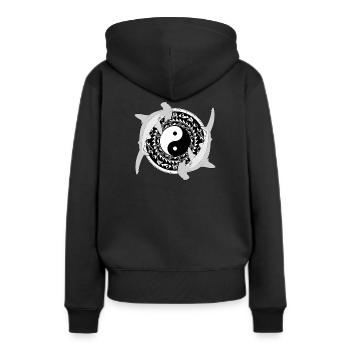 Yin Yang Hammerhaie - Frauen Premium Bio Hoodie - Schwarz - Hinten - Julia (174cm)