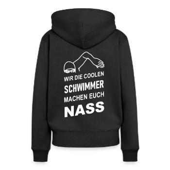 Die coolen Schwimmer machen euch nass - Frauen Premium Bio Hoodie - Schwarz - Hinten - Julia (174cm)