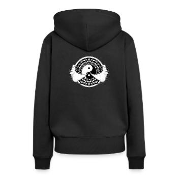 Yin Yang Mantarochen - Frauen Premium Bio Hoodie - Schwarz - Hinten - Julia (174cm)