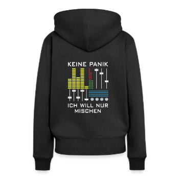 Keine Panik | Deejay, Mischpult - Frauen Premium Bio Hoodie - Schwarz - Hinten - Julia (174cm)