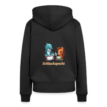Schluckspecht Delphin Bauchtasche Party Mallorca - Frauen Premium Bio Hoodie - Schwarz - Hinten - Julia (174cm)