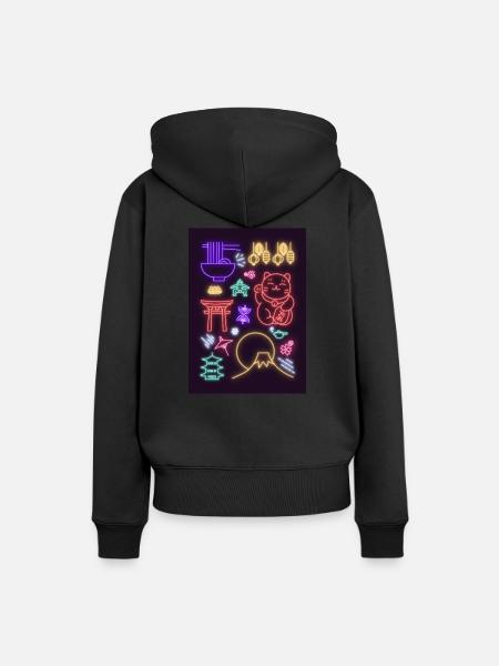 Bunte Neonlichter Japan - Frauen Premium Bio Hoodie - Schwarz