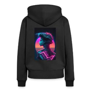 Eine Cyberpunk und Synthwave Femme Fatale - Frauen Premium Bio Hoodie - Schwarz - Hinten - Julia (174cm)