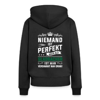 Gladbacher Mönchengladbach Trikot Fußball Fan - Frauen Premium Bio Hoodie - Schwarz - Hinten - Julia (174cm)