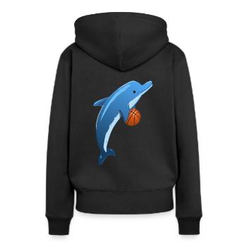 Basketball-Sport-Delphin Delphin - Frauen Premium Bio Hoodie - Schwarz - Hinten - Julia (174cm)