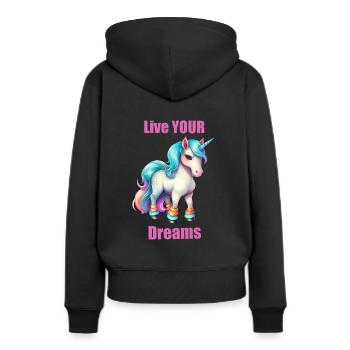 Live your dreams. Unicorn Love - Frauen Premium Bio Hoodie - Schwarz - Hinten - Julia (174cm)
