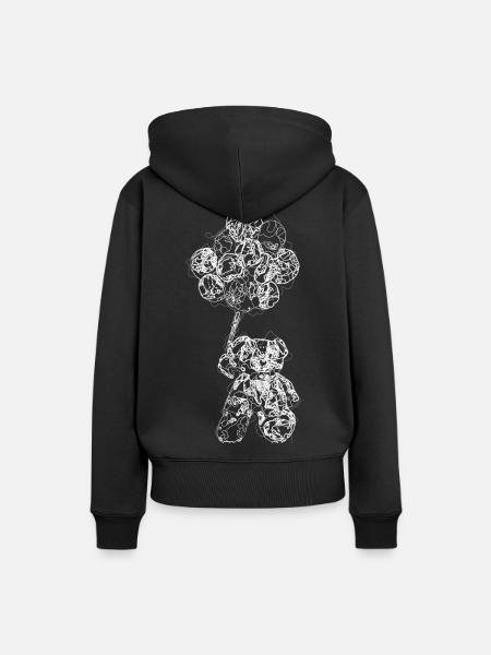 Bärenballon Line Art - Frauen Premium Bio Hoodie - Schwarz