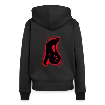 Reparatur Ersatz Rot und Schwarz Umriss - Frauen Premium Bio Hoodie - Schwarz - Hinten - Julia (174cm)