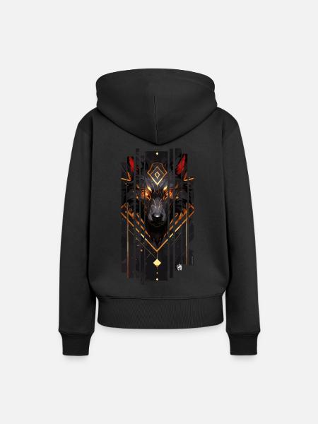 Goldener Wolf Cyborg - Frauen Premium Bio Hoodie - Schwarz