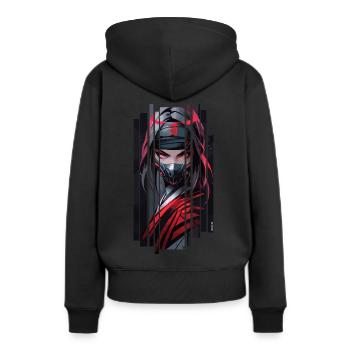Cyborg Weiblicher Ninja Rotes Kanji - Frauen Premium Bio Hoodie - Schwarz - Hinten - Julia (174cm)