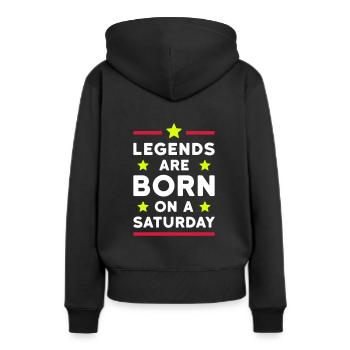 Les légendes naissent un samedi (lignes, étoiles) - Sweat à capuche Premium bio Femme - noir - Dos - Julia (174cm)