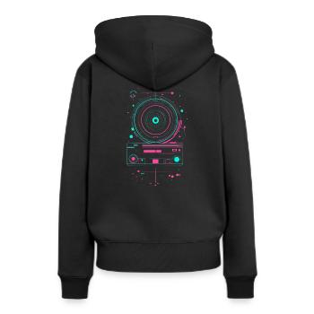 Magnétophone rétro vintage nostalgique - Sweat à capuche Premium bio Femme - noir - Dos - Julia (174cm)