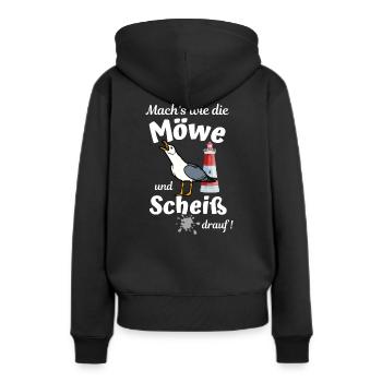 Mach's wie die Möwe und Scheiß drauf - Ostsee Fun - Frauen Premium Bio Hoodie - Schwarz - Hinten - Julia (174cm)